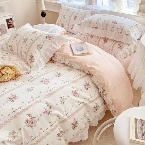 Vista 36 de Funda de edredón de algodón floral tamaño individual con volantes de encaje 100% algodón para adolescentes y niñas, juego de ropa de cama de 3