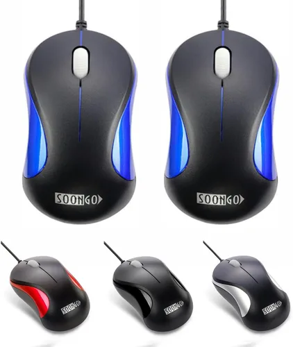 Vista 12 de SOONGO - Mouse USB para computadora, 2 unidades, ergonómico, óptico, con cable, para oficina y hogar, compatible con computadora, laptop, PC