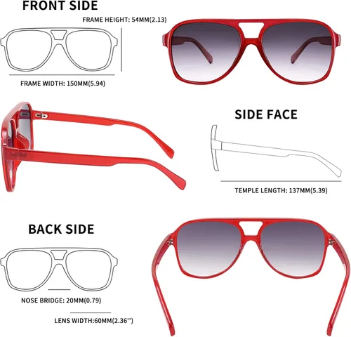 Vista 2 de FEISEDY Gafas de sol estilo aviador vintage retro de los años 70 para mujeres y hombres, marco cuadrado grande clásico B2751