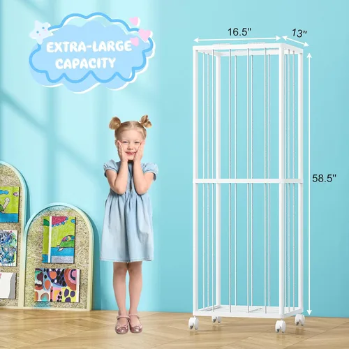 Vista 2 de Fixwal Tubo de metal para almacenamiento de animales de peluche, extra grande, organizador de juguetes para niños, con banda elástica y red