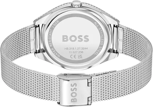 Vista 3 de BOSS Reloj de cuarzo Saya para mujer con correa de acero inoxidable, plata, 16 (Modelo 1502638), plateado, Reloj de cuarzo