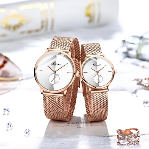 Vista 6 de MASTOP Couple Watches Men and Women Pair Quartz Watches Casual Stainless Steel Mesh Strap Fashion Watches