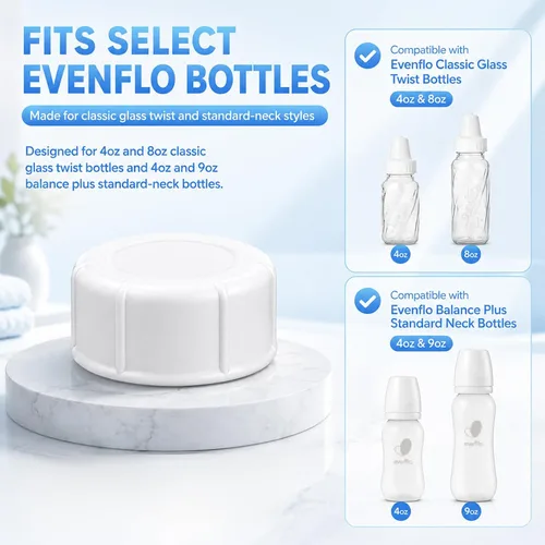 Vista 3 de 6 tapas para biberones compatibles con botellas de vidrio Evenflo Classic de 4 onzas y 8 onzas y Balance Plus botella de cuello estándar de 4 onzas