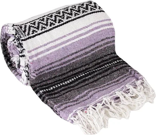 Vista 10 de Cobija auténtica mexicana para yoga, Azul