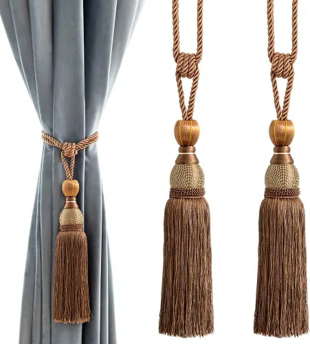 Vista 11 de Melodieux Alzapaños decorativos para cortina, borlas de bola, sujetadores de cortinas para ventanas de oficina en casa, cuerdas trenzadas con Azul