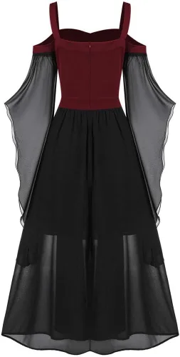 Vista 5 de SHOPESSA Disfraz medieval para mujer, con corsé, ropa gótica, hombros descubiertos, vestido de corsé steampunk, manga mariposa, vestido largo, marino