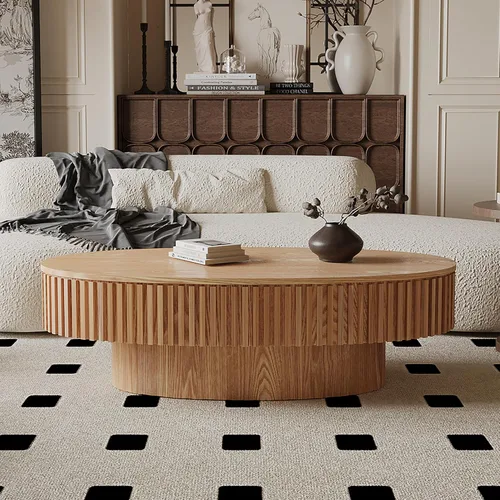 Vista 11 de KEVINSPACE W39.37 Mesa de centro ovalada para sala de estar Casa Moderna Mesa de café con diseño Patas de mesa de centro de madera Mesa de té 39.37