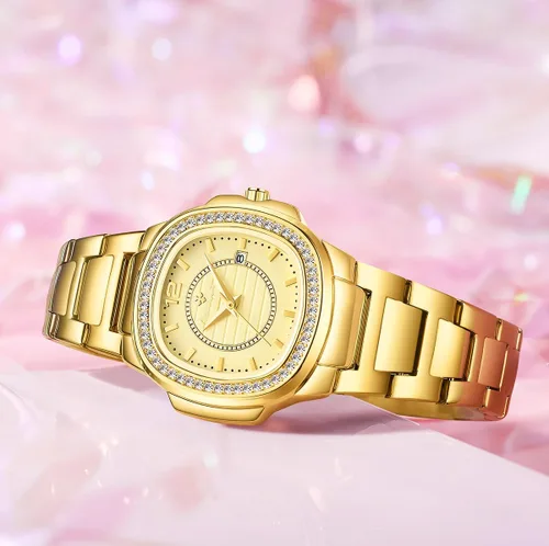 Vista 5 de Relojes de mujer moda esfera cuadrada acero inoxidable impermeable fecha diamante señoras vestido relojes de pulsera