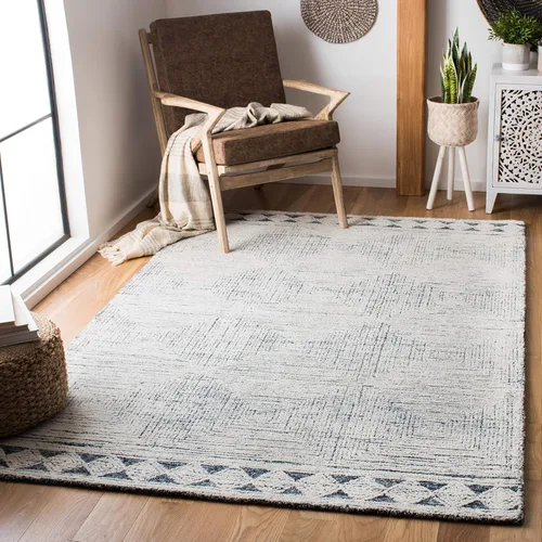 Vista 8 de SAFAVIEH Abstract Collection - Alfombra decorativa, 2 x 3 pies, marfil y gris, lana hecha a mano, ideal para zonas de alto tráfico en entrada, sala