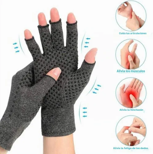 Vista 5 de Guantes de compresión elásticos sin dedos para aliviar el dolor de manos con pantalla táctil, guantes de compresión de medio dedo, guantes