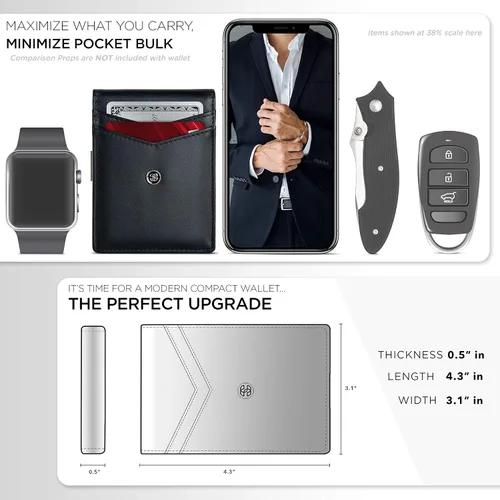 Vista 30 de Suavell Billeteras delgadas de cuero para hombres. Cartera con clip para dinero. Cartera de perfil bajo RFID Cartera minimalista
