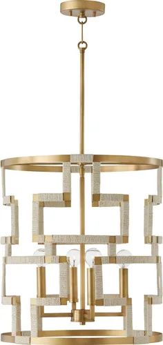Vista 8 de Capital Lighting 241031NL Hala - Lámpara de techo convertible con tambor de yute natural blanqueado inspirado en llave griega, 3 luces, 180 vatios