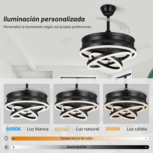 Vista 3 de Ventilador de techo retráctil, ventiladores de techo tipo araña de 42 pulgadas con luz, ventilador de techo moderno tipo araña para dormitorio, sala