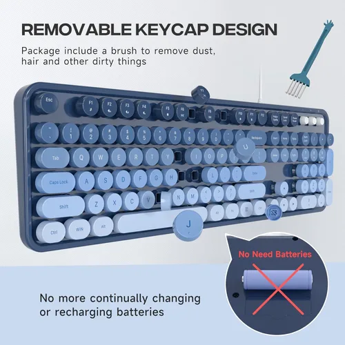 Vista 6 de MOFII Teclados de computadora con cable, teclado USB de tamaño completo Plug Play, bonito teclado estético colorido con soportes plegables
