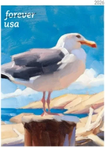 Vista 7 de Un día en la playa 2026 (Libro de 20) Cuatro escenas de encanto junto al mar Sellos postales de primera clase Mail Forever