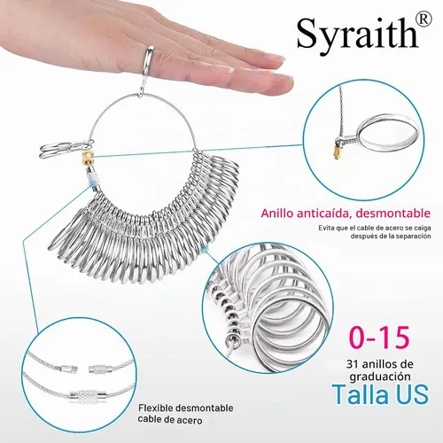 Vista 3 de Herramienta de medición de tamaño de anillo Traje de combinación de metal para medición de tamaño de dedos, fabricación de joyas y corrección