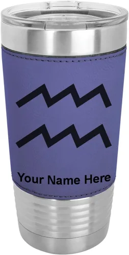 Vista 22 de LaserGram Vaso aislado al vacío de 20 onzas, signo del zodiaco, acuario, grabado personalizado incluido (cuero sintético, estilo béisbol)