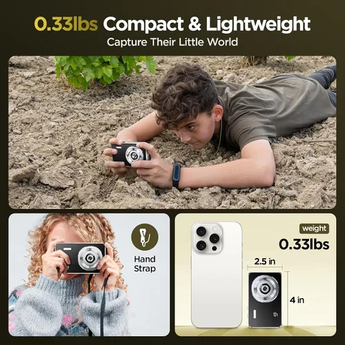Vista 3 de Cámara digital Voxitenus - Cámara FHD 1080P para niños - Tarjeta TF de 64GB - Zoom 16x Auto-Enfoque con bolsa de cámara - Lector de tarjetas