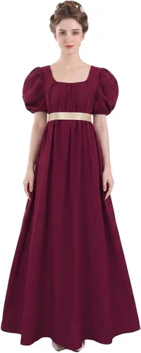 Vista 11 de Vestido de regencia para mujer, cuello cuadrado, manga abombada Verde oscuro