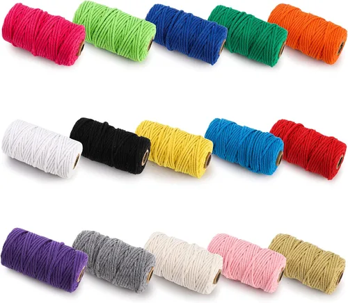 Vista 7 de ZEAYEA 15 rollos de cuerda de macramé, de algodón natural, de 0.118 pulgadas x 480 yardas, cuerda de algodón suave torcido de 4 hebras para obras