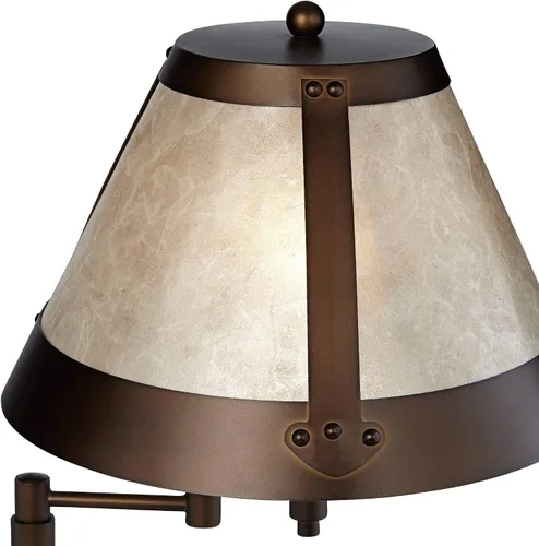 Vista 3 de Samuel 21 1/4" de bronce alto marrón lámpara de escritorio USB mica sombra brazo oscilante Puertos USB rústicos naturales A+C carga sala de estar