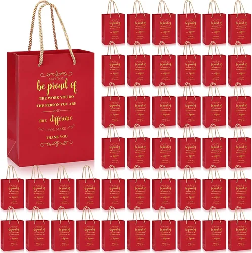 Vista 8 de Fulmoon 50 bolsas de regalo de agradecimiento a los empleados, bolsas a granel de 5.9 x 3.1 x 8.3 pulgadas, saco de regalo inspirador con asa