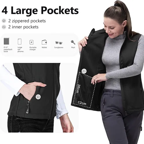 Vista 3 de 33,000ft Chaleco de correr para mujer, con forro polar, con cremallera, resistente al viento, ligero, softshell, para golf, senderismo, deportes