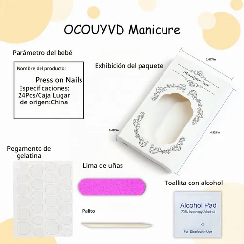 Vista 6 de Uñas postizas a presión con punta francesa degradada azul, uñas postizas cortas con forma cuadrada, diseño de corazón, diseño de amor, uñas postizas