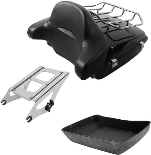 Vista 33 de XFMT Maleta negra mate cortada de 10.7 pulgadas con pestillo para Harley Trunk Touring Road King Street Glide Road Glide Electra Glide 2014-2025