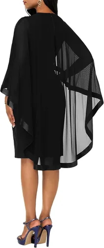 Vista 2 de Rooscier Vestido midi de fiesta formal con manga de capa para mujer, de malla transparente