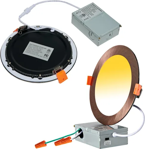 Vista 17 de CycevSun Luces empotrables LED de 4 pulgadas, sin lata, regulables y 5 CCT seleccionables, techo de oblea ultrafina, para exteriores e interiores, 9