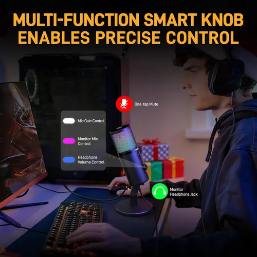 Vista 4 de MAONO Micrófono USB para transmisión de juegos, micrófono de condensador de podcast con software de 3 patrones polares para Twitch TikTok YouTube