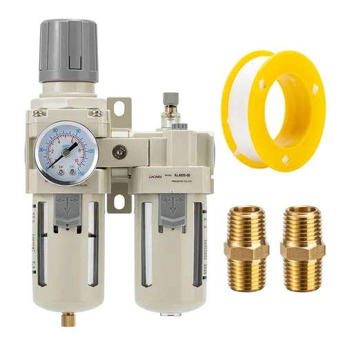 Vista 11 de Regulador de presión de aire con medidor de presión (0-150PSI), separador de agua para compresor de aire, drenaje automático, interfaz roscada 1/2
