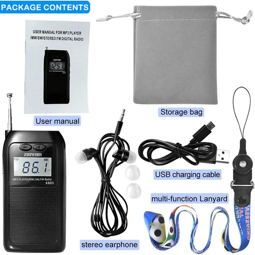 Vista 7 de ZHIWHIS Radio portátil, radio FM AM SW transistor estéreo LCD pantalla digital de bolsillo Walkmen Radio MP3 WAV Reproductor Soporte TF Tarjeta