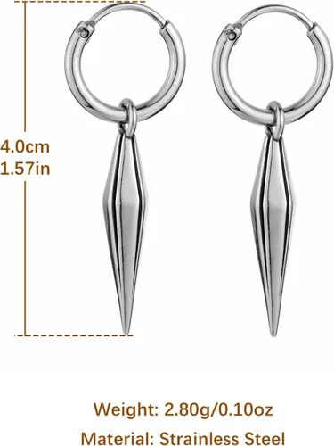 Vista 5 de HZMAN Pendientes de gota punk góticos de acero inoxidable para hombres y mujeres