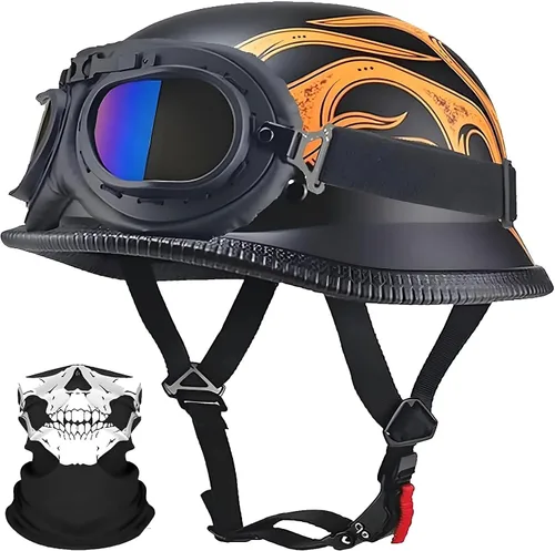 Vista 10 de Casco de motocicleta de estilo alemán, aprobado por DOT, para adultos, hombres y mujeres, casco ligero de media cáscara, para bicicleta de calle