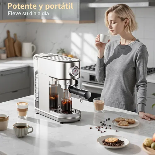 Vista 9 de Atatix Máquina de Café Espresso Mejorada, Cafetera Espresso Compacta de 20 Bares con Espumador de Leche, Cafetera de Acero Inoxidable con Tanque
