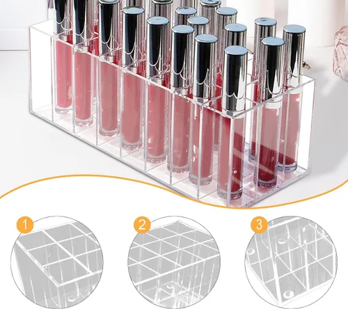 Vista 3 de 24 Slot Acrylic Lipstick Organizer Makeup Brush Holder Cosmetic Display Case for Drawer Dorm Bedroom Vanity