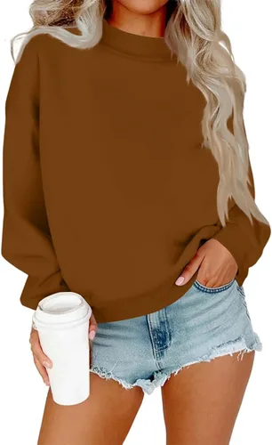 Vista 18 de Sudadera de manga larga para mujer, sudaderas de gran tamaño, ajuste holgado, color liso, tallas S-2XL