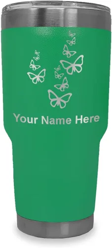 Vista 24 de LaserGram Vaso aislado al vacío de 20 onzas, mariposas, grabado personalizado incluido (negro)