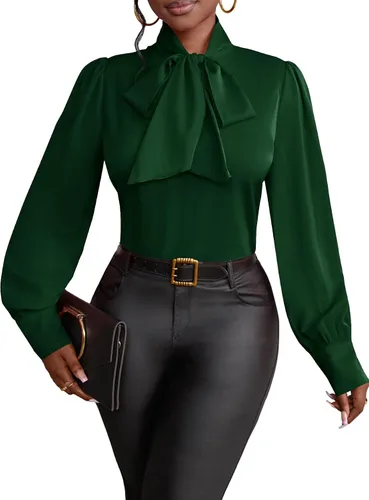 Vista 17 de Vrtige Camisa de mujer elegante con cuello de lazo, manga larga, blusa para la oficina
