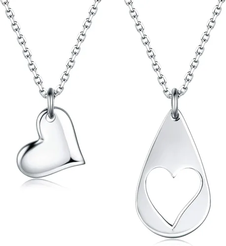 Vista 2 de CHICLOVE Conjuntos de joyería para dos hijas, collares de corazón, 2 collares de plata de ley