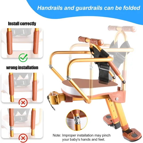 Vista 3 de Asiento de bicicleta para niños, nuevo asiento de bicicleta infantil de aleación de aluminio, asientos de bicicleta para niños plegables portátiles