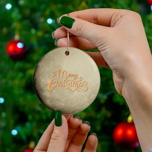 Vista 4 de Adorno de Navidad de cerámica impreso de dos caras del universo y los planetas, novedad para familiares, amigos, niños, colgantes cósmicos
