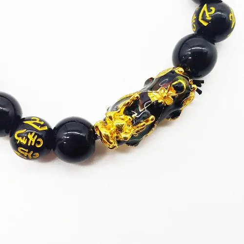 Vista 4 de Pulseras tradicionales Feng Shui Pixiu de la buena suerte para hombres y mujeres. Pulsera de piedras preciosas naturales de curación de energía
