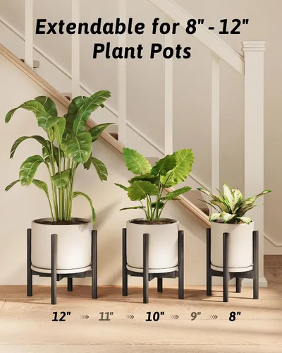 Vista 7 de GENTINGBRO Soporte ajustable para plantas de interior, soporte de bambú para plantas de 8, 9, 10, 11, 12 pulgadas, soporte de esquina pequeño