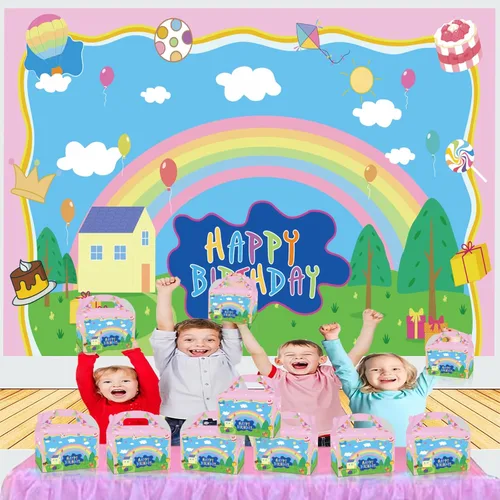 Vista 2 de YOOUUQIAN Decoraciones de feliz cumpleaños de cerdo de dibujos animados, 12 unidades, cajas de regalo de fiesta de cumpleaños rosa animé para niños