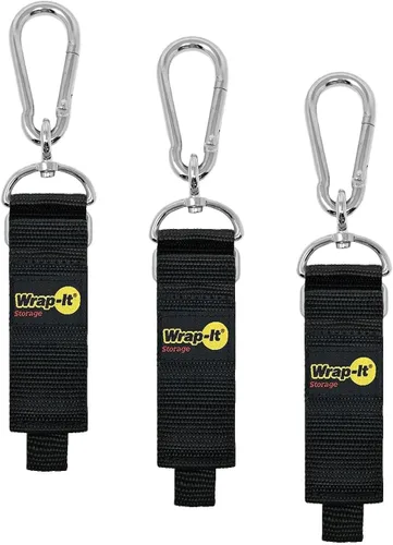 Vista 13 de Correa de almacenamiento Wrap-It con gancho y enganche - Paquete surtido de 3 piezas en negro - Soporte resistente para cables de extensión