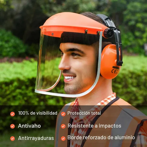 Vista 8 de Escudo facial de seguridad con combinación de protección auditiva, viene con malla y visera transparente para moler carpintería