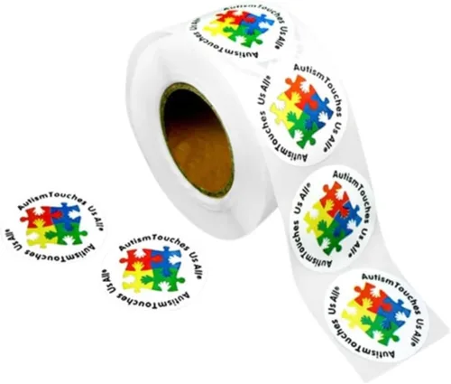 Vista 6 de 250 calcomanías de búho para concientización sobre el autismo, rollo de calcomanías de concientización sobre el autismo de Asperger